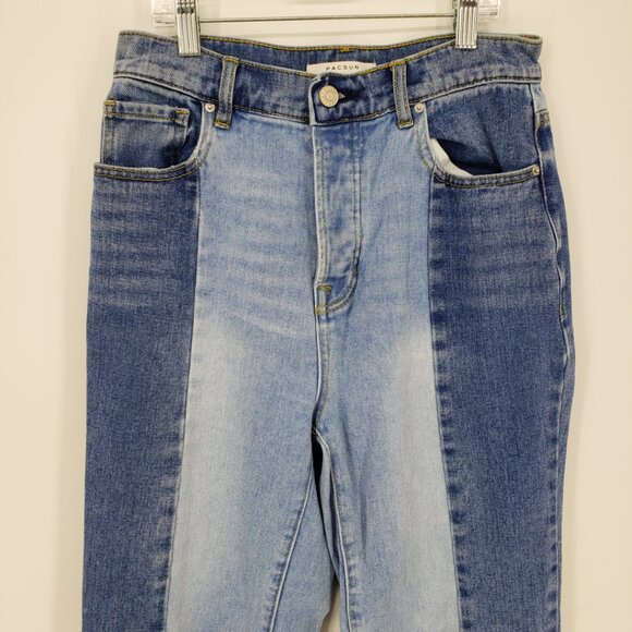 Pacsun Two Tone High Rise Straight Leg Jeans 26 Color Block Cotton Blue - Picture 4 of 9